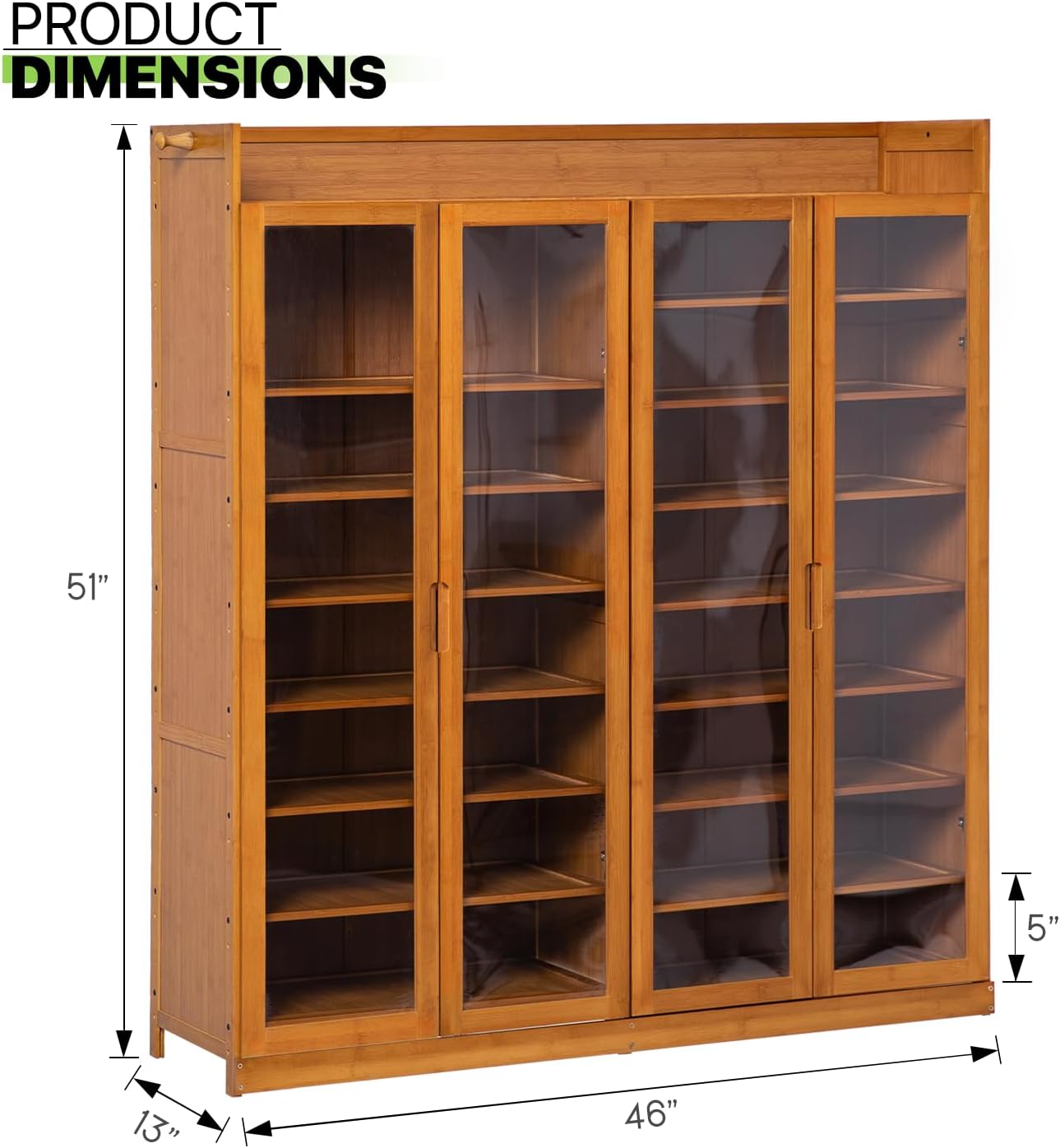 Magshion Bamboo Shoe Cabinet with Acrylic Doors - 9 Tier Free Standing Shoe Shelf Storage Organizer with Side Hooks - Ideal for Narrow Closet, Hallway, Living Room (Brown)
