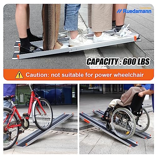 Ruedamann 6FT Adjustable Aluminum Wheelchair Ramp, 8.3" W, 600lbs Capacity,Portable Telescoping Non-Skid Surface Wheelchair Ramp for Home, Stairs, Steps