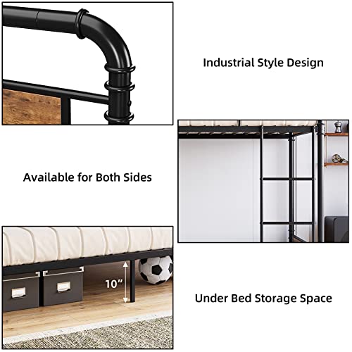 IDEALHOUSE Metal Bunk Bed Twin Over Twin, Twin Bunk Beds, Heavy Duty Twin Size Metal Bunk Bed with High Guardrail & Ladders, Convertible Bunk Beds for Kids Adults, No Box Spring Needed