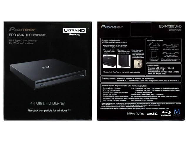 Pioneer BDR-XS07UHD Portable 6X Ultra HD 4K Blu-Ray Burner External Drive Bundle with Cyberlink Software Download Installation C