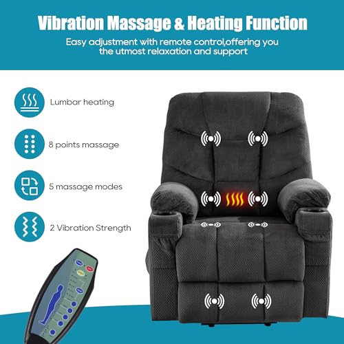 Power Lift Recliner Chair for Elderly,Lift Chair with Heat and Massage,Lift Chair Recliner with USB Port,Electric Lift Recliner Chair with Remote,2 Side Pockets, and Cup Holders