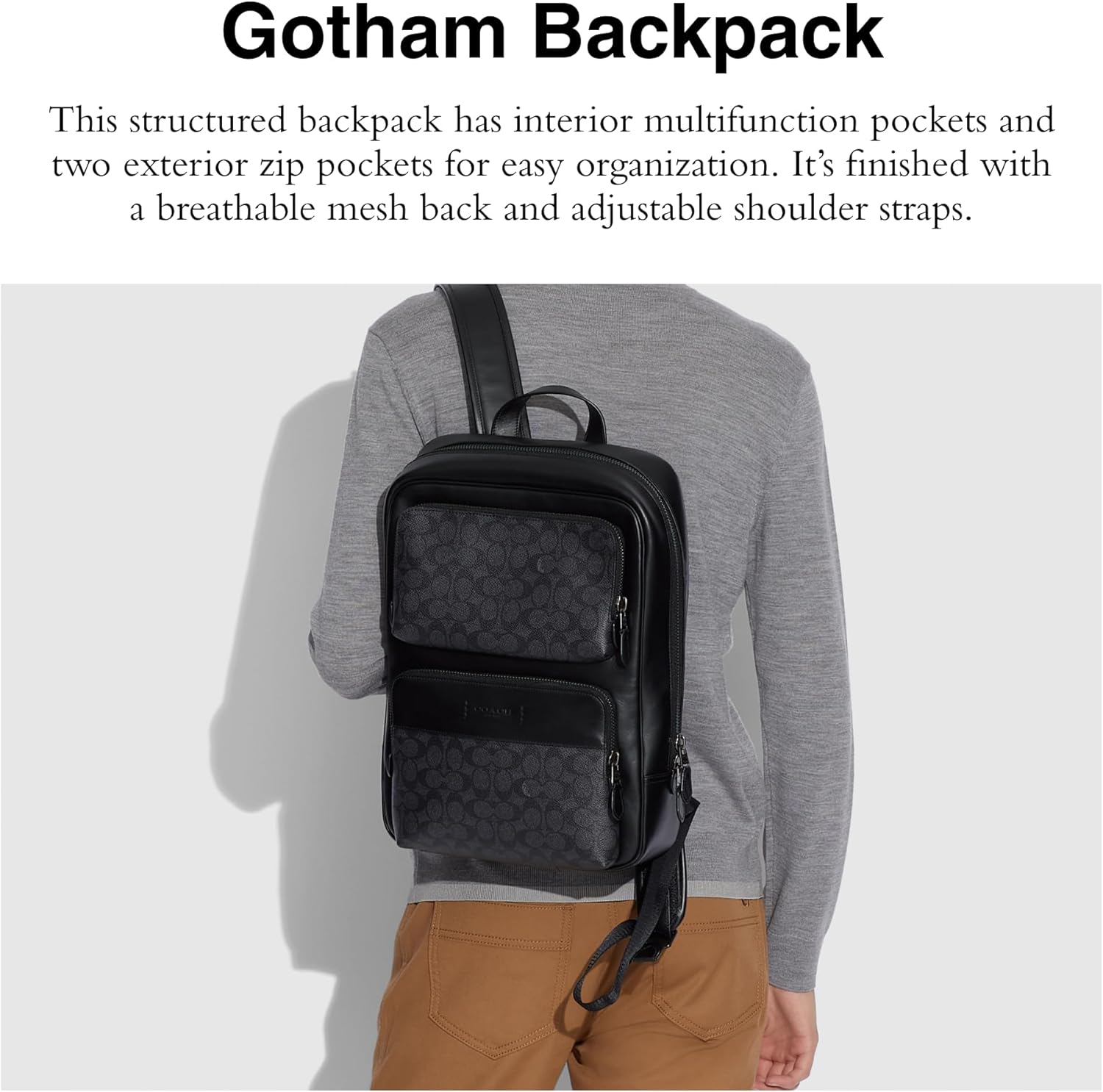 COACH Men's Signature Gotham Backpack, Charcoal/Black, Standard
