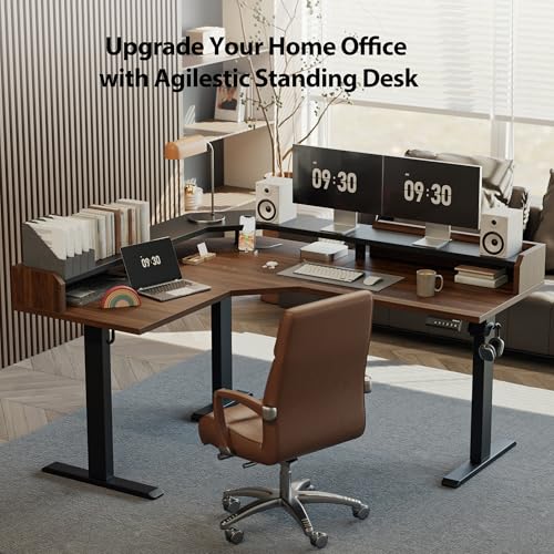 Agilestic L Shaped Electric Standing Desk with 2 Drawers, 63 Inch Ergonomic Adjustable Height Desk with Storage, Corner Desk Sit Stand up Computer Table for Work Office Home, Rustic Brown