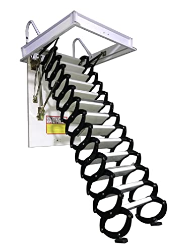 TECHTONGDA Attic Ceiling Pull Down Ladder Extension Folding Stairs Retractable Attic Folding Ladder with 28 x 35 Inch Opening Size and 9.8 feet Height for Ceiling