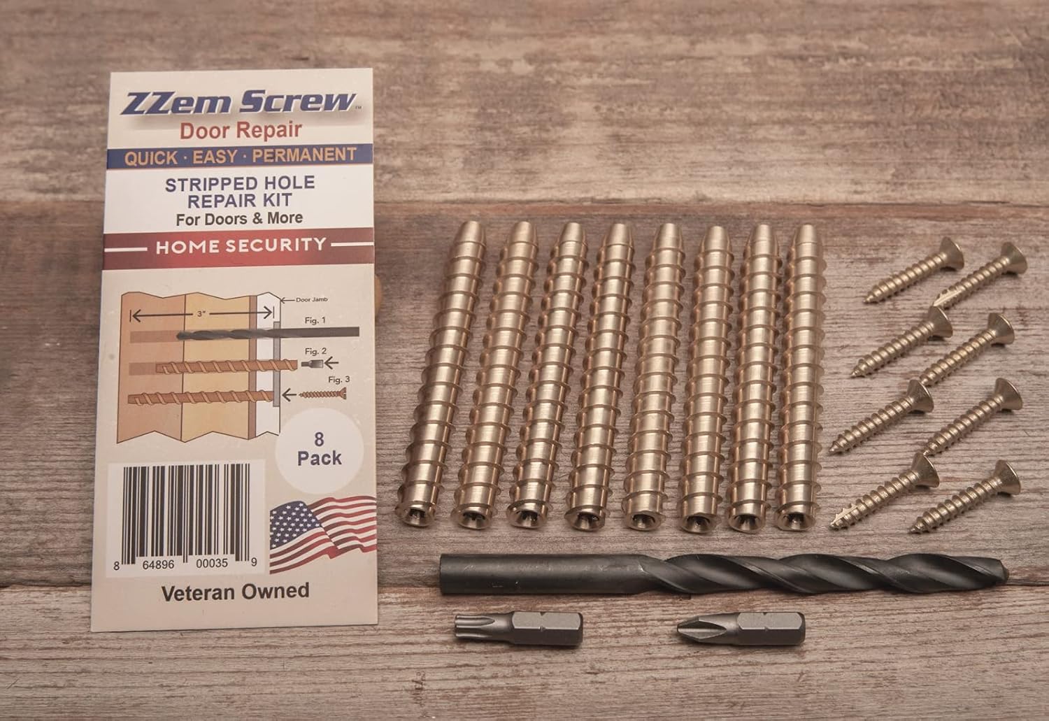 ZZem Screw 8 Pack Stripped Screw Hole Repair Kit - Door Hinge Stripped Screw Hole Repair Kit for Hinges, Strike Plate, Hand Rails Door Reinforcement Kit Pack of 2