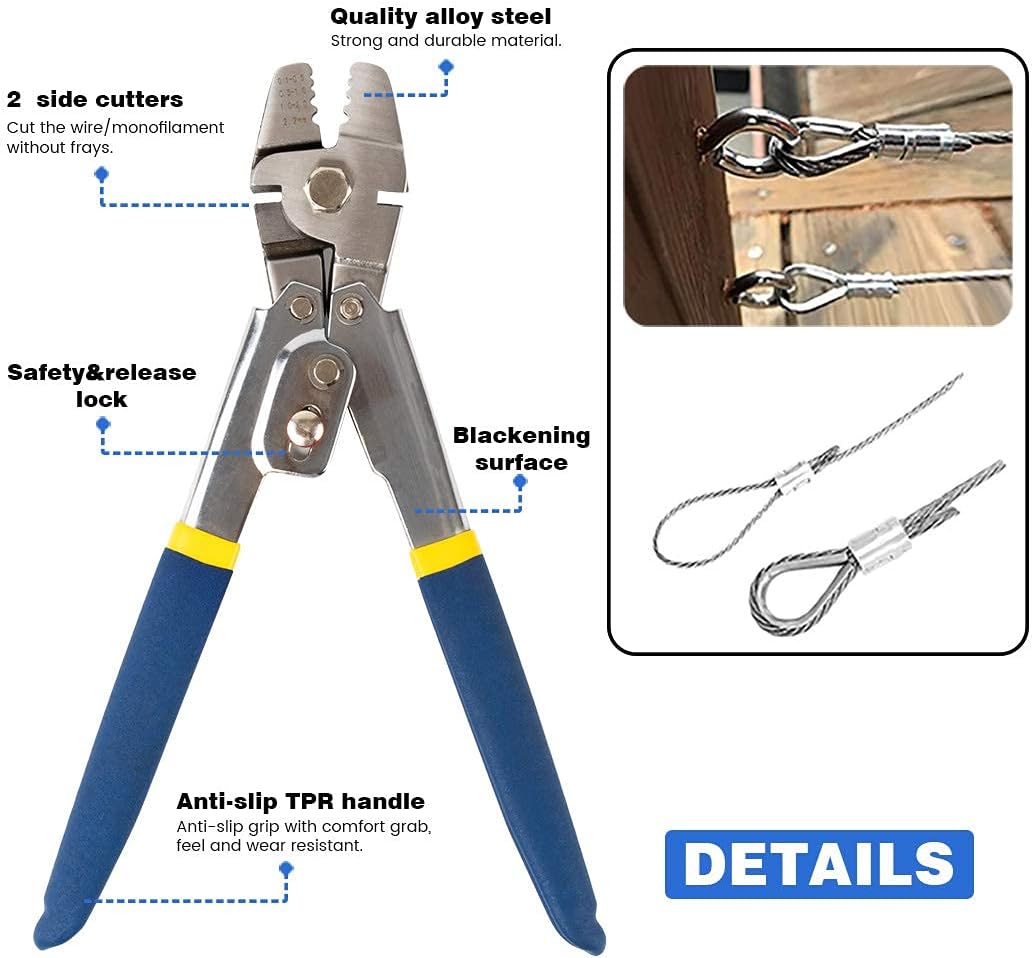 Sanuke Wire Rope Crimping Swaging Tool Cable Crimps up to 2.2mm(2/32inch) with 160pcs 4sizes Aluminum Double Barrel Ferrule Crimping Loop Sleeve and 10pcs Stainless Steel Thimble Assortment Kit Pack of 2