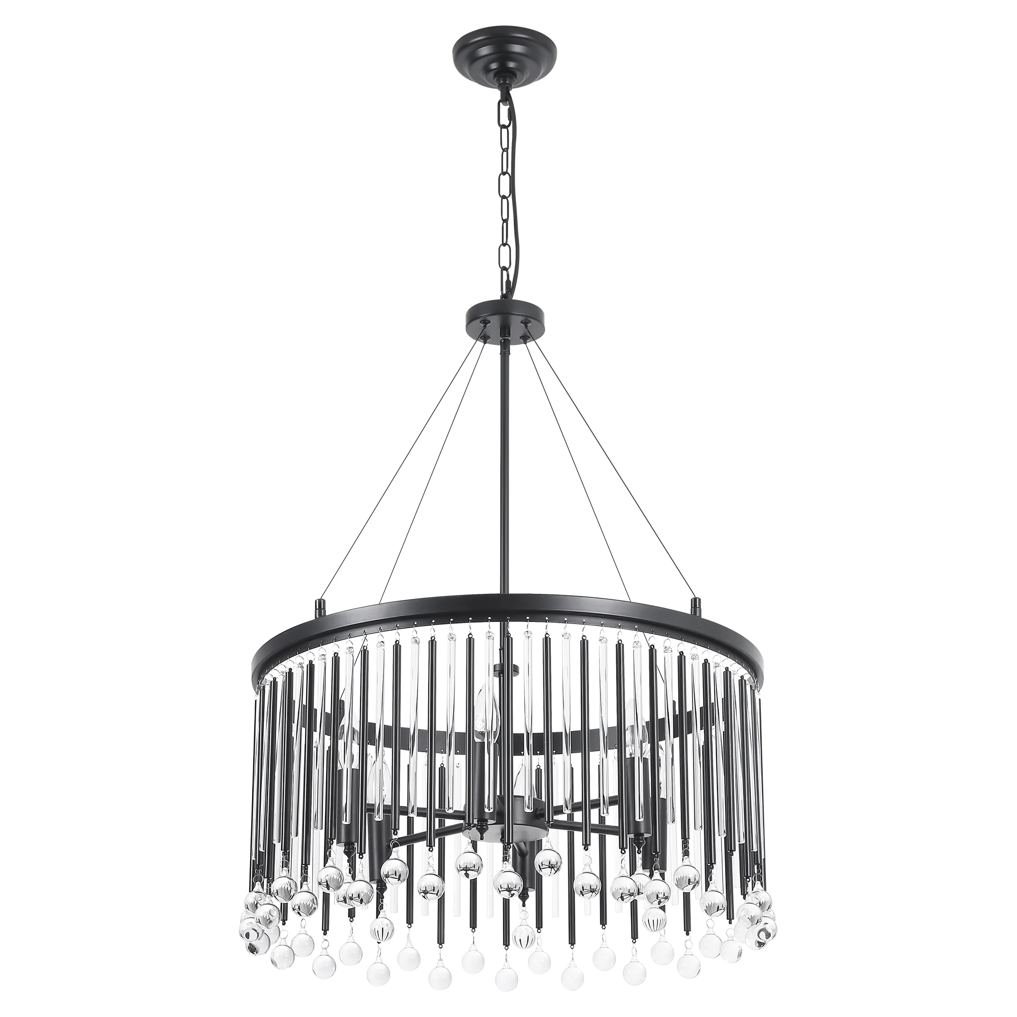 Velroa 6-Light Dimmable Crystal Transitional Drum Shaded Chandelier (24)