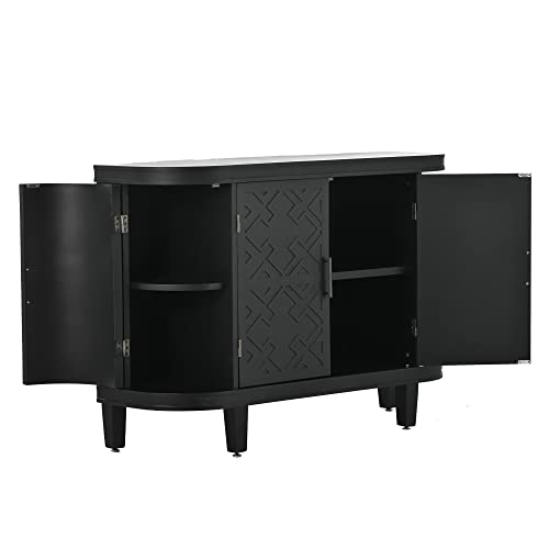 Accent Storage Cabinet Sideboard Wooden Cabinet with Antique Pattern Doors for Hallway, Entryway, Living Room Accent Furniture