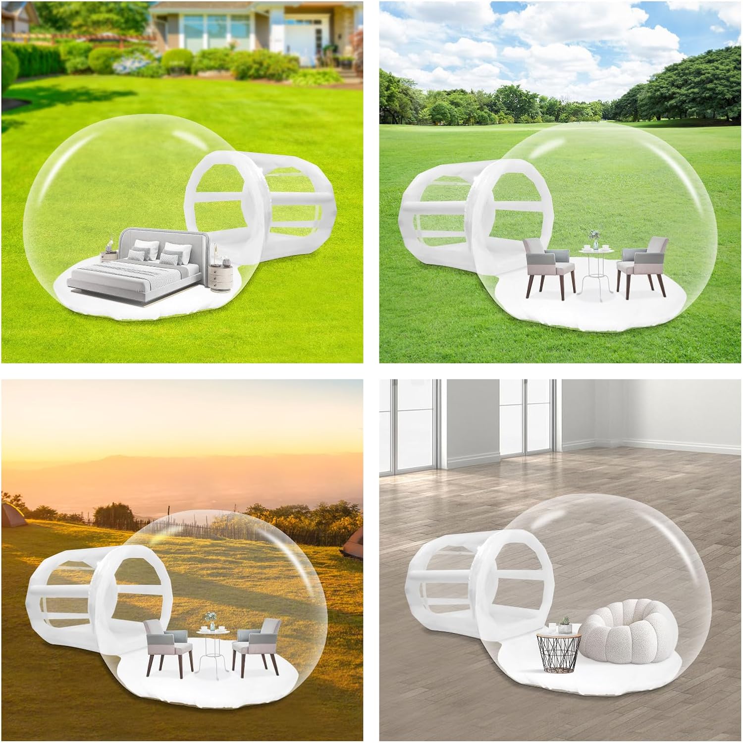 Inflatable Bubble Tent, Outside Transparent Bubble House Foldable PVC Clear Bubble Tent Eco Home Tent w/600W Black Air Pump and 300W Yellow Blower Luxury Dome for Camping Party (118in+78in)*94in(L*H)