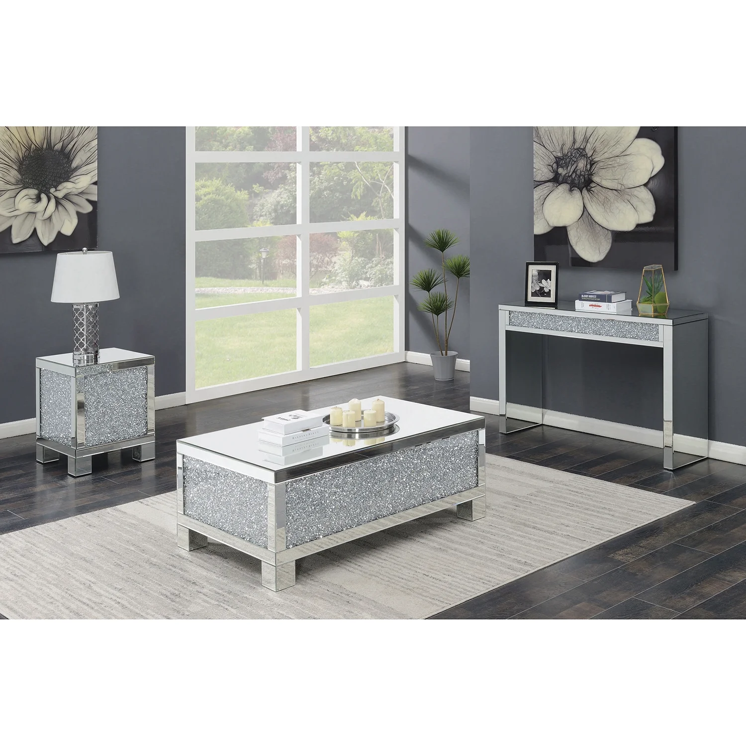 Layton Rectangular Sofa Table Silver and Clear Mirror