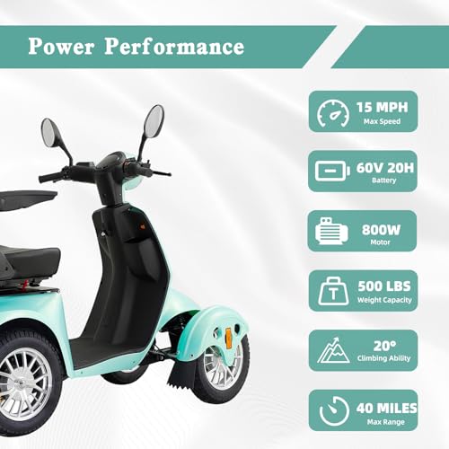 4 Wheel Mobility Scooters for Adults,800W Heavy Duty Powered Mobility Scooters for Seniors, All Terrain Motorized Scooters with Seats for Traveling and Shopping, Remote Key (Red)