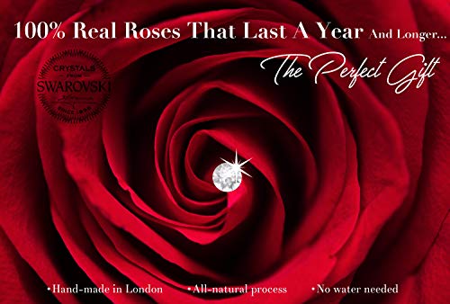 Real Roses That Last A Year - 16 Roses in a White Flower Box with 16 Swarovski Crystals (Deep Red)