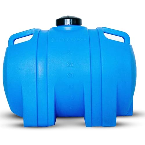 35 Gallon Utility Water Tank with Large Cap for Easy Filling, 3/4 Inch Brass Spigot, 2 Built in Strapping Points and 2 Handles, Blue