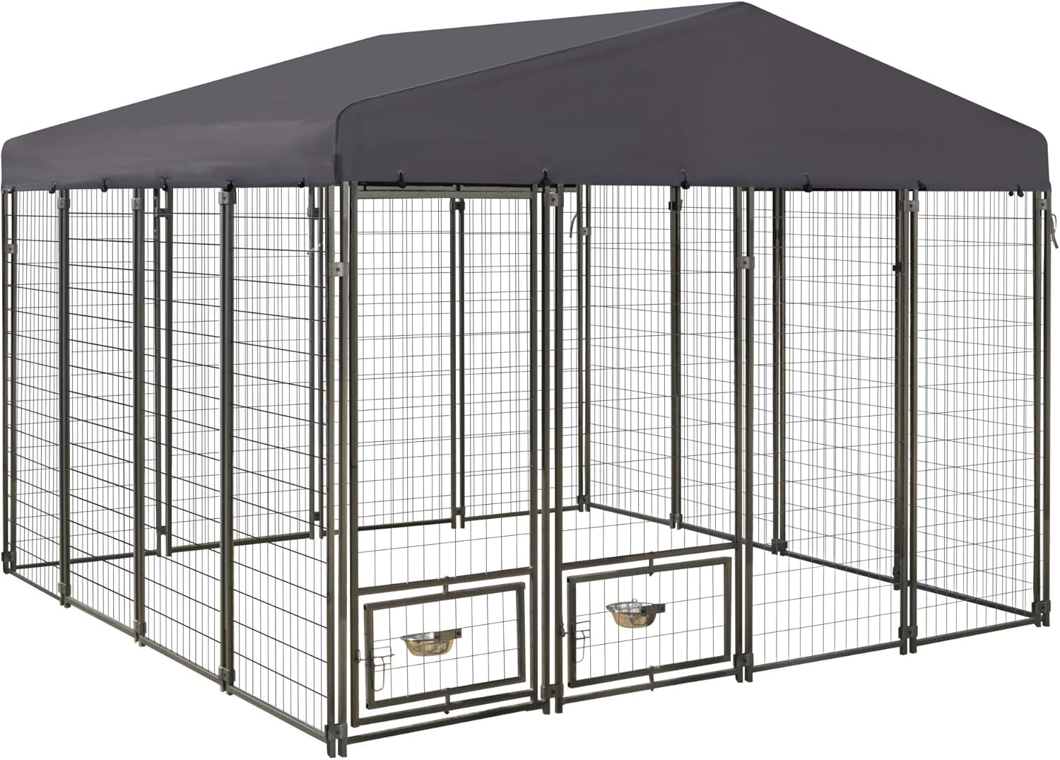 MUPATER Dog Kennel Outdoor 10' x 10', Large Dog House with Roof and Lockable Door, Heavy Duty Dog Enclosure with Rotating Feeding Door for Backyard