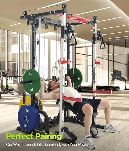 Smith Machine Home Gym with Cable Crossover, All-in-ONE Trainer Power Cage Smith for Strength Training