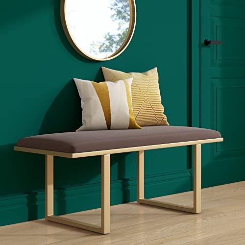 Elle Decor Remi Velvet Bedside Bench, Upholstered Ottoman, Entryway Accent Furniture, Easy Assembly, Dark Grey