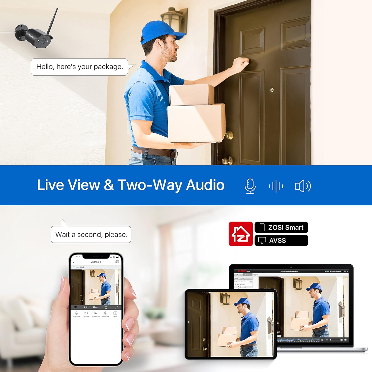 ZOSI Wireless Security Camera System, 2K H.265+ 8 Channel CCTV NVR with Hard Drive 1TB and 4pcs 1080P WiFi IP Camera Outdoor Indoor with Spot Light & Sound Alarm, 2-Way Audio,Human Motion Alerts