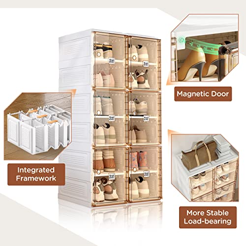 Shoe Organizer Storage Box, Portable Folding Shoe Rack for Closet with Magnetic Clear Door,Large Sneaker Cabinet Bins Sturdy Easy Assembly 10 Layers-20 Grids