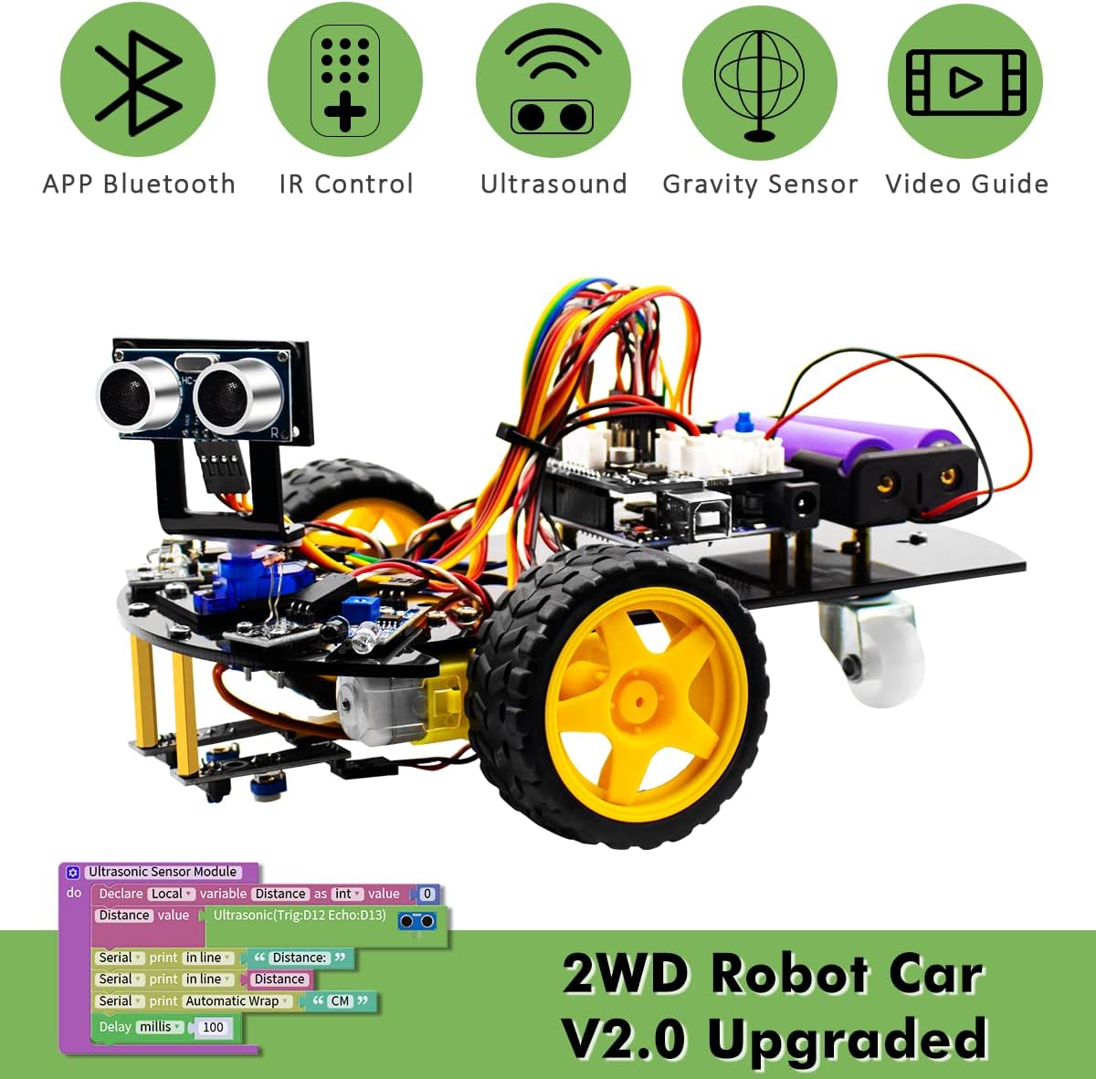LAFVIN Smart Robot Car 2WD Chassis Kit V2 Ultrasonic Module,Line Tracking Module,IR Remote Control Compatible with Arduino IDE