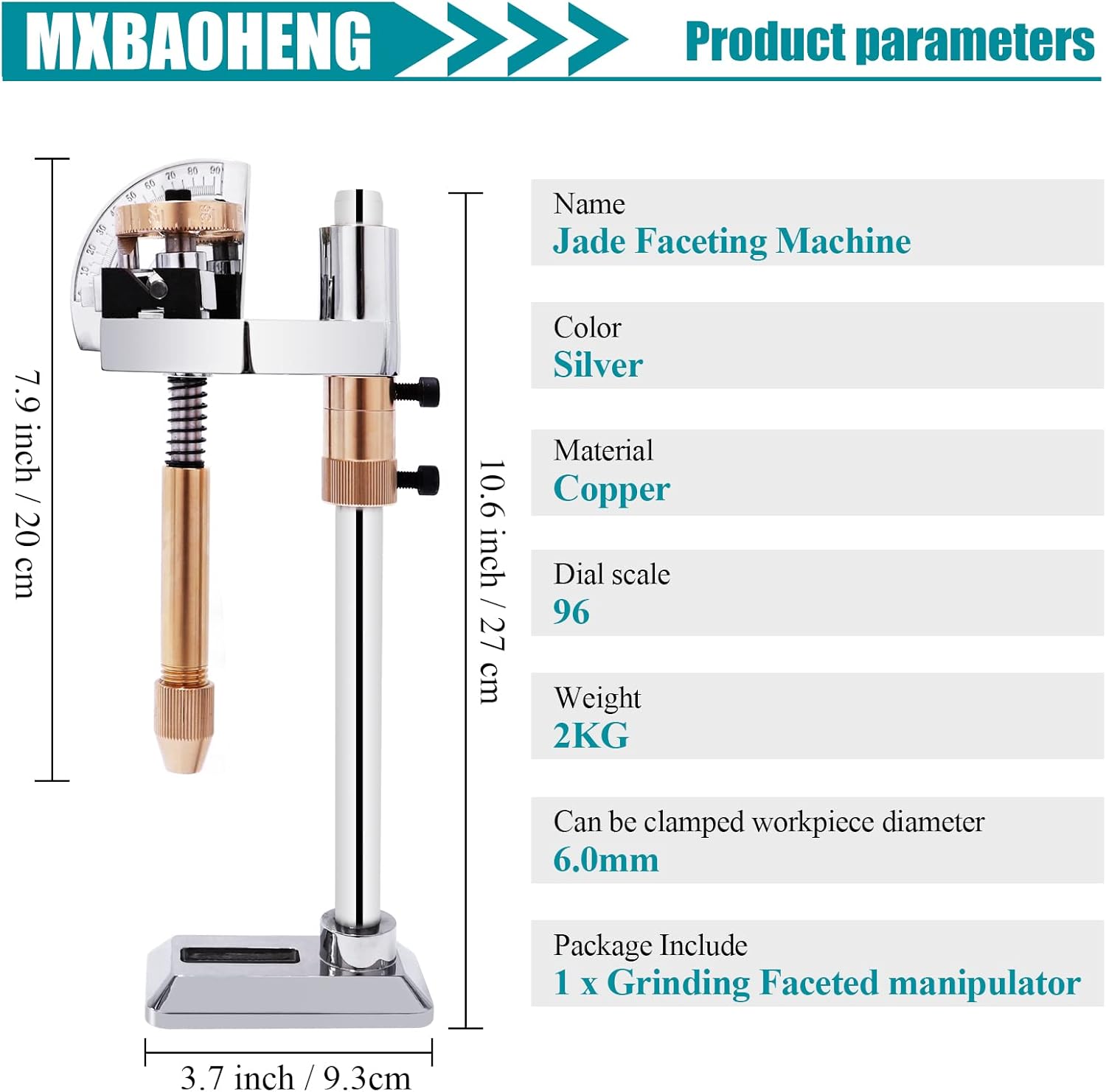 MXBAOHENG Jade Faceting Machine Gem Grinding Faceted Manipulator Jewel Angle Polisher Height Adjustable (96 scale)