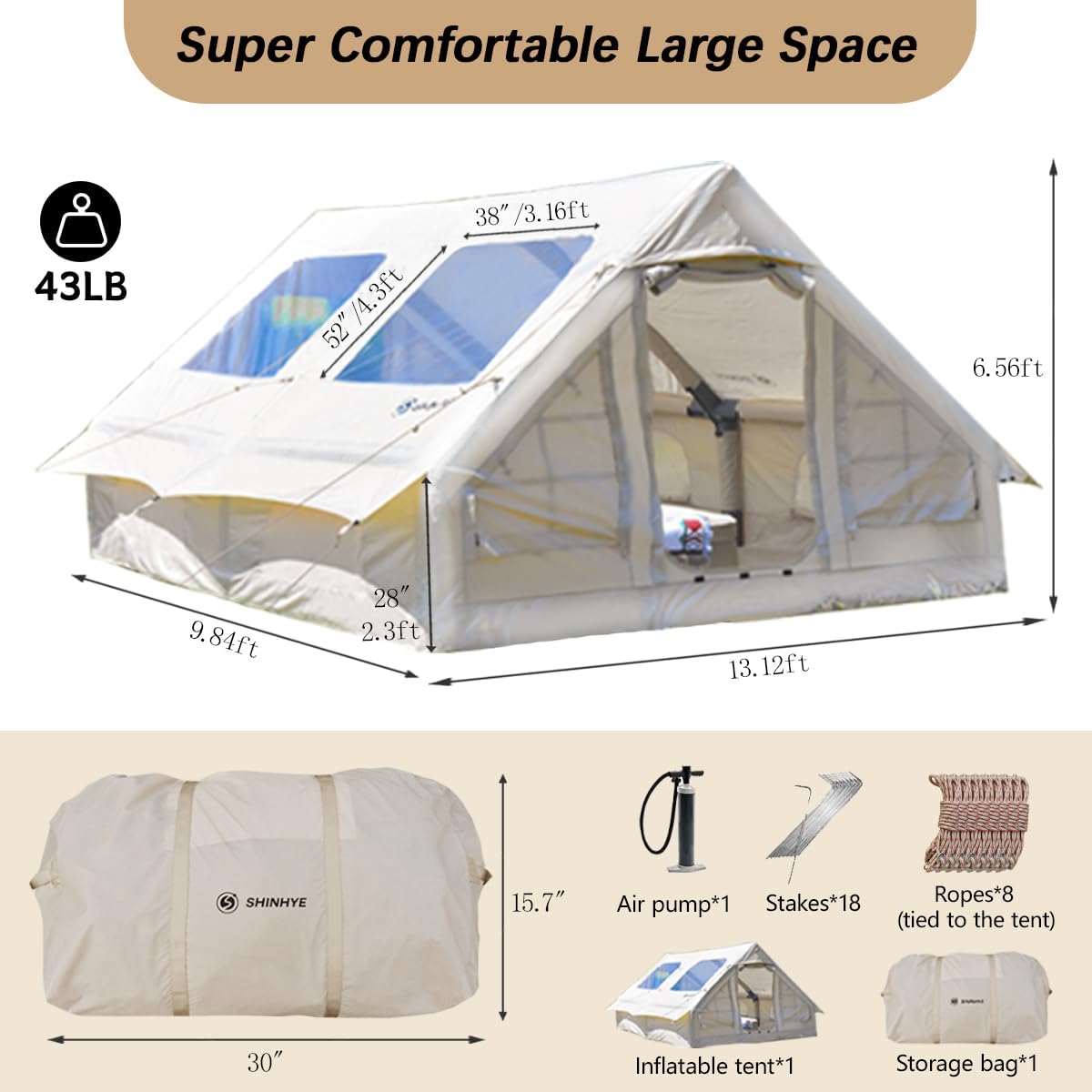 ShinHye Inflatable Tent Air Tent Camping Tent 4 People with Pump Large Outdoor Oxford Tent Cabin Tent with Double Layer MeshF