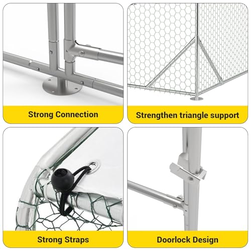 Large Metal Chicken Coop, Walk-in Poultry Cage, Chicken Run Pen House with Reinforcement & Waterproof & Anti-Ultraviolet Cover Chicken Coop Run with Lockable Doors for Outdoor 9.8 x 13.1 x 6.6ft