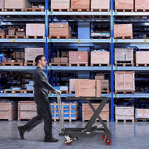 VEVOR Electric Lift Table, 330 lbs Capacity Single Scissor Lift Table, 8-28 in Height Adjustable Lifting Platform, Coffee Table Lift with 4 Wheels, for Material Handling and Transportation, Black