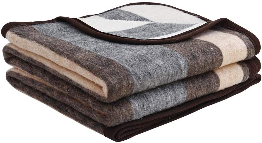 Alpaca Warehouse Alpaca Sheep Wool Blanket King/Full-Queen/Twin Size Thick Heavyweight Comfortably Warm - Great for Outdoor Use - Striped Design (Beige/Brown/Gray, Full/Queen)