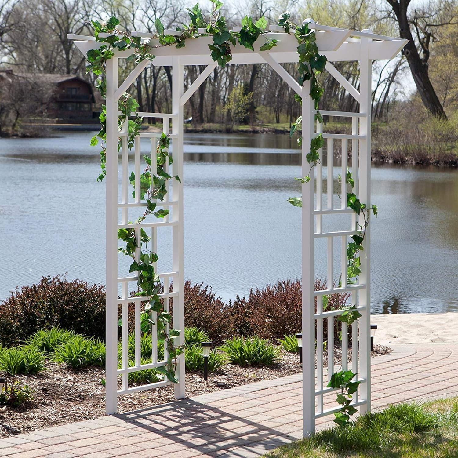 Dura-Trel Wellington Arbor, 72 by 85 Inch PVC Patio Garden Arch, Outdoor Backdrop Frame Decoration or Trellis for Climbing Plants, White