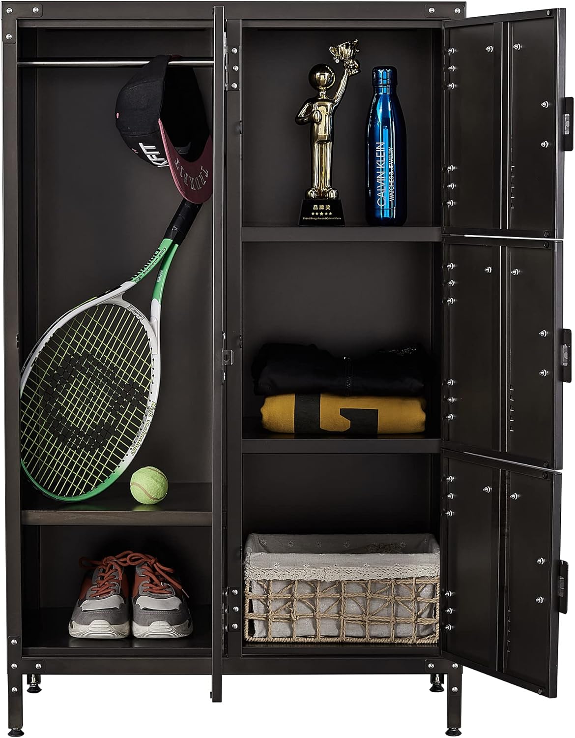 Metal Storage Cabinet, Storage Locker Employees Locker with 4 Doors, 55" Height Steel Cabinet with Lockable Doors, Storage Cabinet with Adjustable Feet for Home Office Gym.