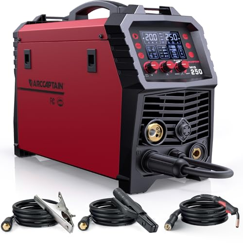 ARCCAPTAIN MIG Welder, 200Amp 6 in 1 Gas MIG/Gasless Flux Core MIG/Stick/Lift TIG/Spot welding/Spool Gun 110V/220V Aluminum Multi Process Welding Machine with LED Digital Display, Burn Back Adjustment