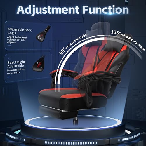Gaming Chairs for Adults, Computer Chair with Footrest and Ergonomic High Back, Big and Tall Gamer Chairs with Massage Lumbar Support, 360° Swivel Height Adjustable, Blue