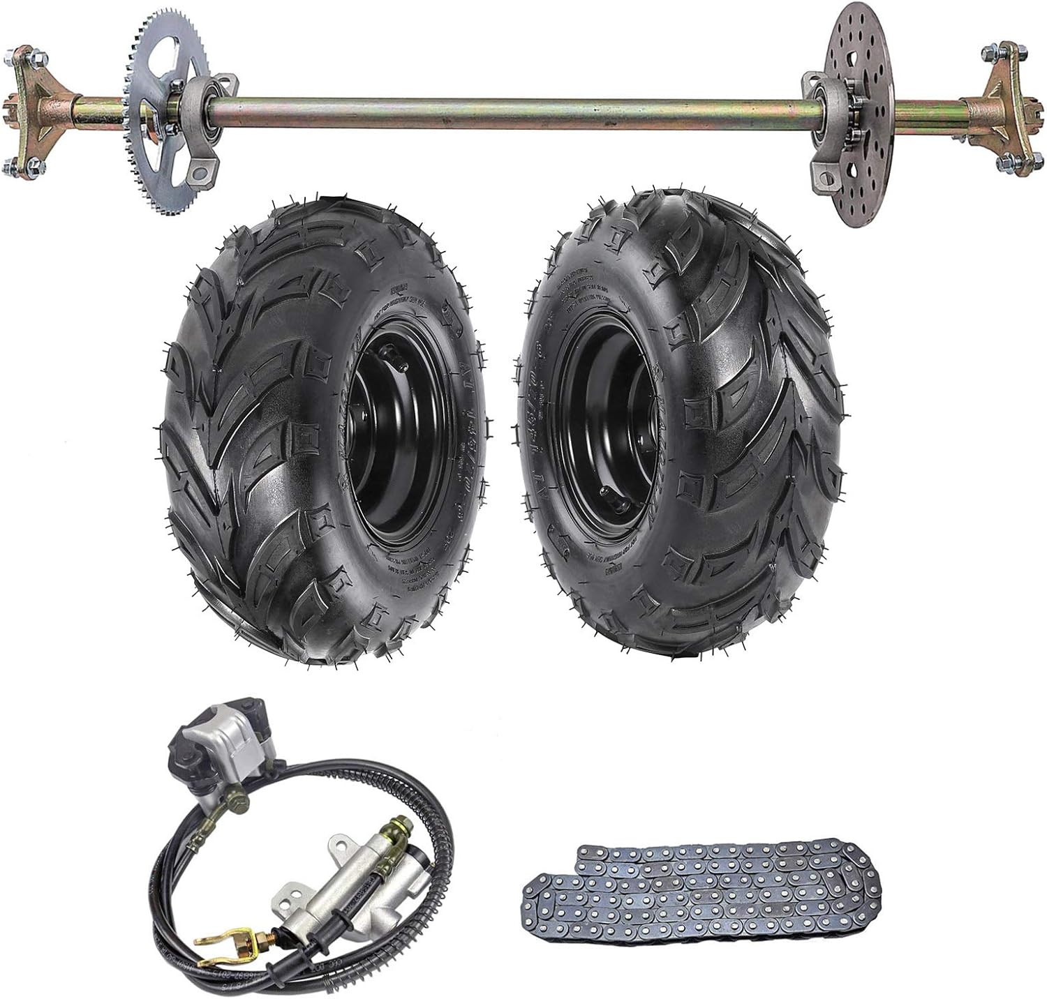 WPHMOTO Rear Axle Assembly Complete Wheel Hub Kit and 6" Wheel Tires With Rim & Brake Assembly & T8F Chain for Go Kart Quad Trike Drift Bikes