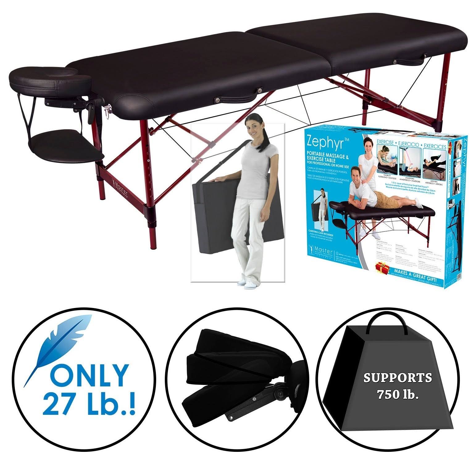 Master Massage Zephyr Lightweight Portable Table Package, Black