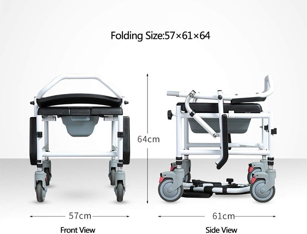 KOHARA Shower Bedside Commode Chair Padded Seat with Wheels,Commode Toilet Rolling Shower Chair with Casters and Pedal,Elderly Wheelchair