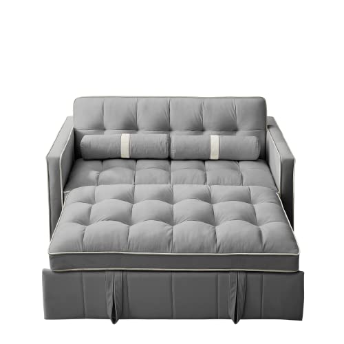 Velvet Sleeper Sofa 54" Convertible Sofa Recliner Bed 3-in-1, 3-Position Adjustable Backrest, Two Side Pockets, 2 Pillows for Living Room, Apartment, Black