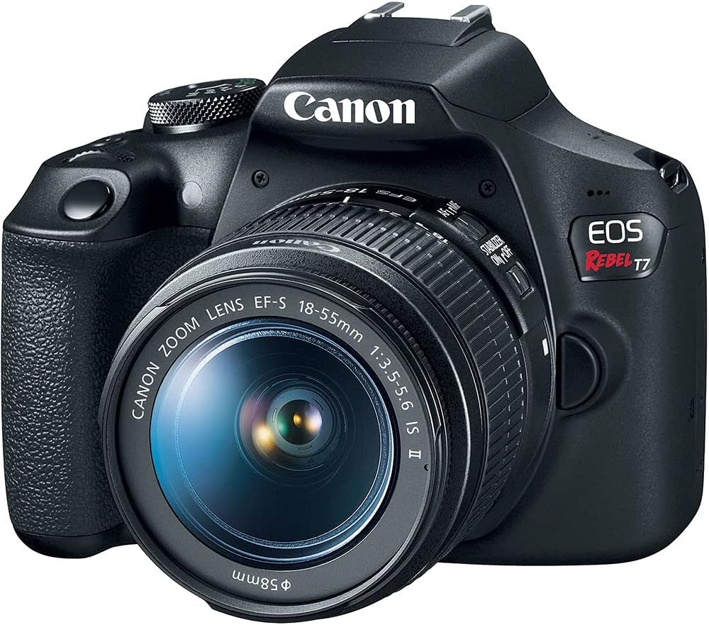 Canon EOS Rebel T7 DSLR Camera with 18-55mm Lens (2727C002) + EF-S 55-250mm Lens + 64GB Memory Card + Case + Corel Photo Software + 2 x LPE10 Battery + Card Reader + LED Light + More (Renewed)