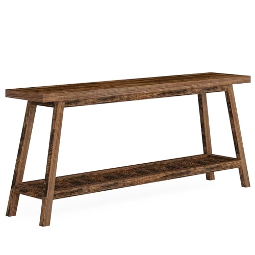 70.9 Inches Extra Long Console Table for Entryway, 2-Tier Narrow Wood Sofa Table Behind Couch, Large Sofa Table for Living Room, Rustic Brown Foyer Hallway Entry Table