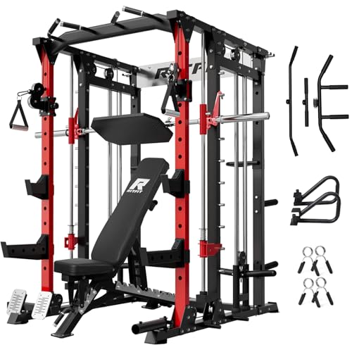 RitFit Buffalo Smith Machine, Power cage with LAT-Pull Down System & Cable Crossover System, All-in-One Squat Rack for Home Gym, Power Rack