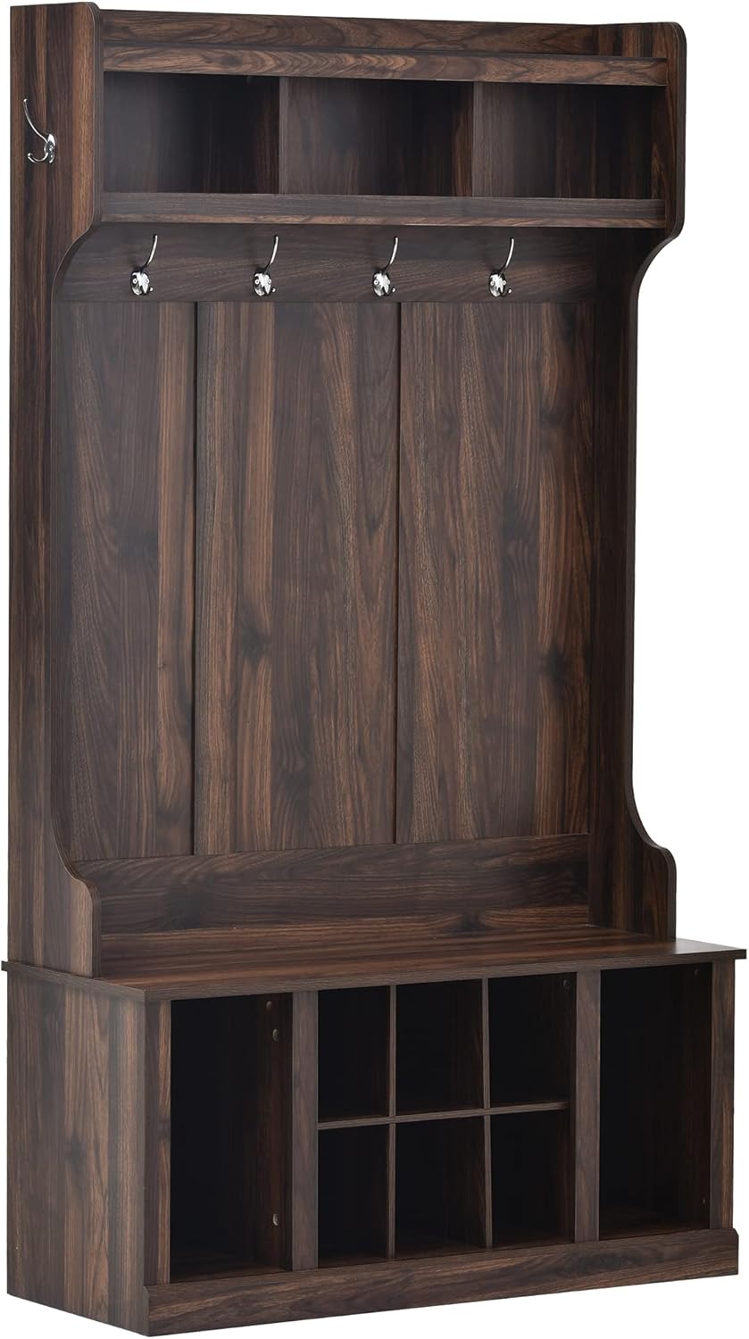 Hall Tree with 6 Hooks, Coat Hanger, Entryway Bench, Storage Bench, 3-in-1 Design, 39.4INCH, for Entrance, Hallway(Tiger)