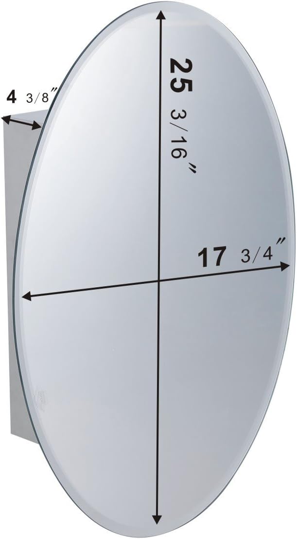 Renovators Supply Manufacturing Oval Wall Mounted Medicine Cabinet Brushed Stainless Steel Bathroom Storage Cabinet with Mirror 26" x 18" Hanging Double Shelf for Medicines or Accessories