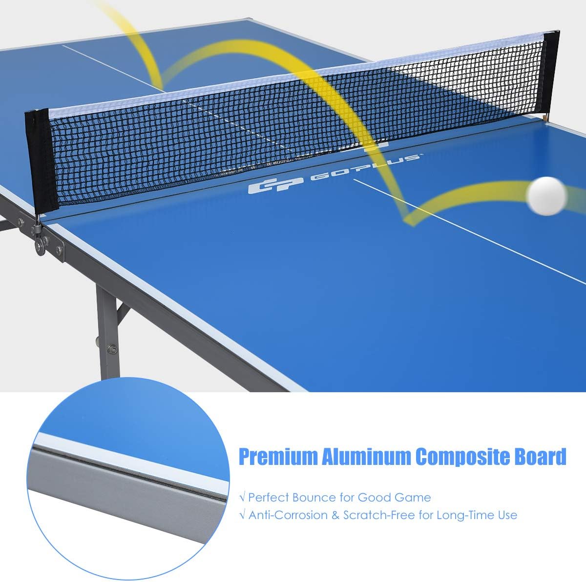 Goplus Foldable Ping Pong Table, 100% Preassembled, Portable Table Tennis Table Game Set with Net, 2 Table Tennis Paddles and Ping Pong Balls for Indoor Outdoor Use