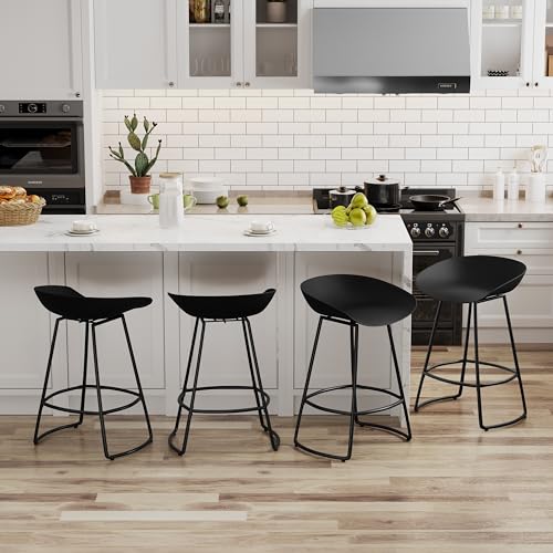 Andeworld Swivel Barstools Set of 4,Modern 30" Bar Height Chairs Plastic Seat Metal Bar Stools for Kitchen Island Breakfast Bar,White