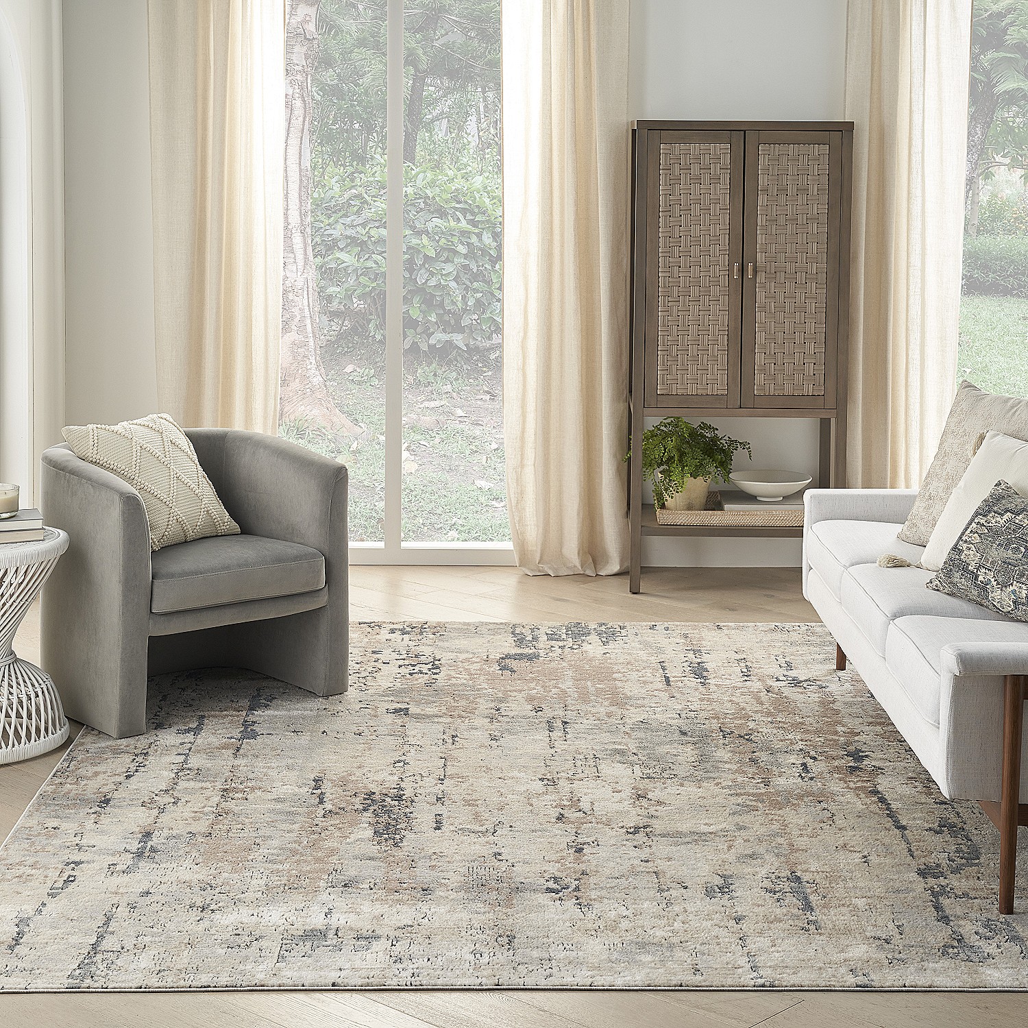 Nourison Concerto Abstract Beige/Grey 7'10" x 9'10" Area Rug, (8x10)
