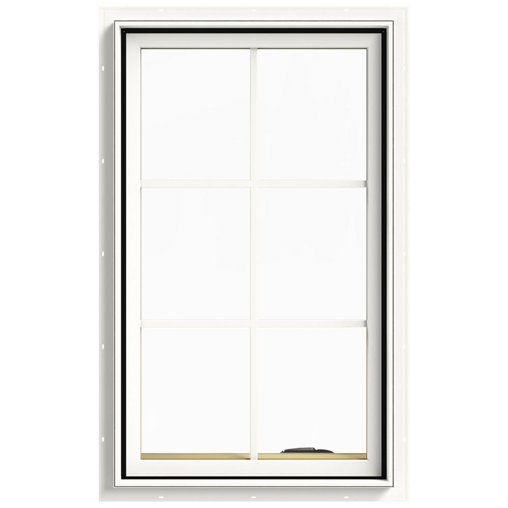 JELD-WEN 24 in. x 40 in. W-2500 Series White Painted Clad Wood Right-Handed Casement Window with Colonial Grids/Grilles