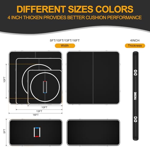 Inflatable Wrestling Mat 16ft/13ft/10ft, 4" Thick Foldable Jiu Jitsu Mats Wrestling Mats for Home Outdoor Indoor, Waterproof PVC Mat for Gymnastics, BJJ, MMA, Grappling, Judo, Boxing