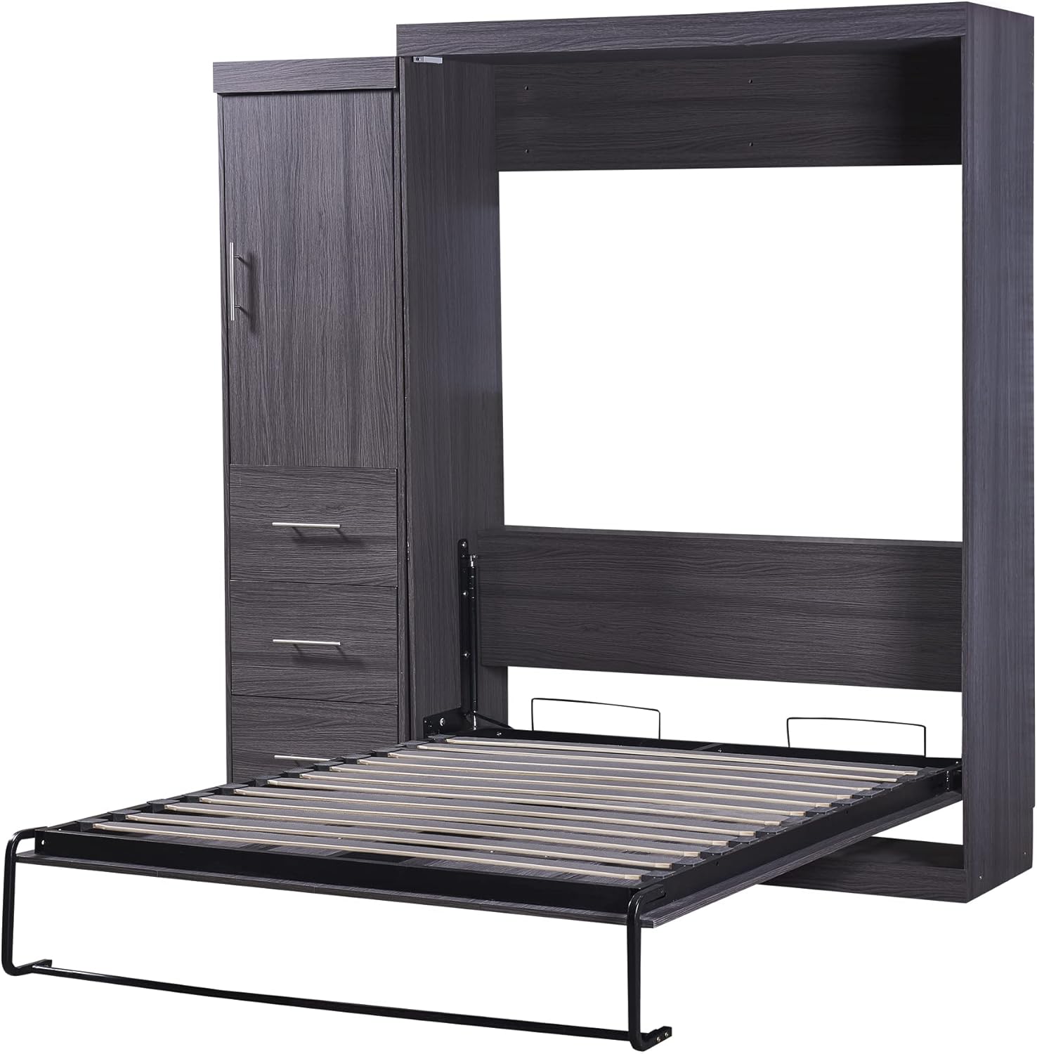 Full Size Murphy Bed Storage Cabinet, Wood Murphy Bed with Wardrobe and Drawers, can be Folded into a Cabinet, Suitable for Small Room Living Room/Bedroom