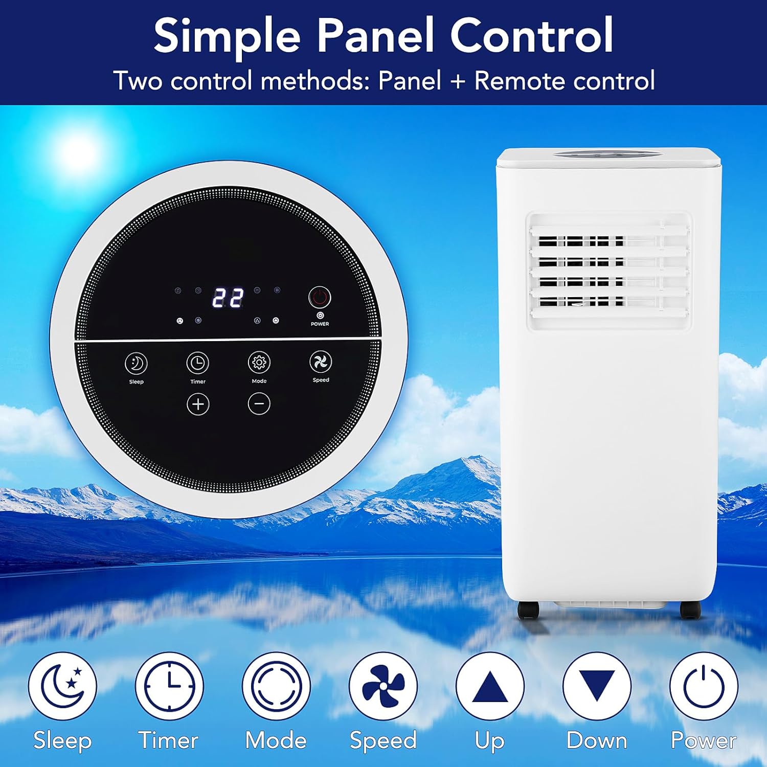 Portable Air Conditioner 10,000 BTU, Powerful Cooling up to 450 Sq.Ft, 3-in-1 AC Unit with Dehumidifier & Fan Mode - Efficient Energy Saving, Ultra-Quiet, Remote Control For Home, Office, School