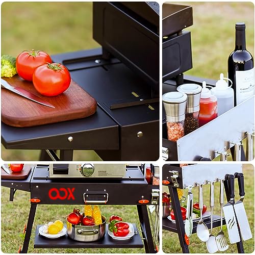 Portable Grill Table with Double-Shelf for Outdoor Prep,Folding Grill Stand Fits Blackstone Griddle 17 Inch 22 Inch, Tabletop Propane Gas Grill Cart, Camping BBQ Cooking, Stainless Steel, Black