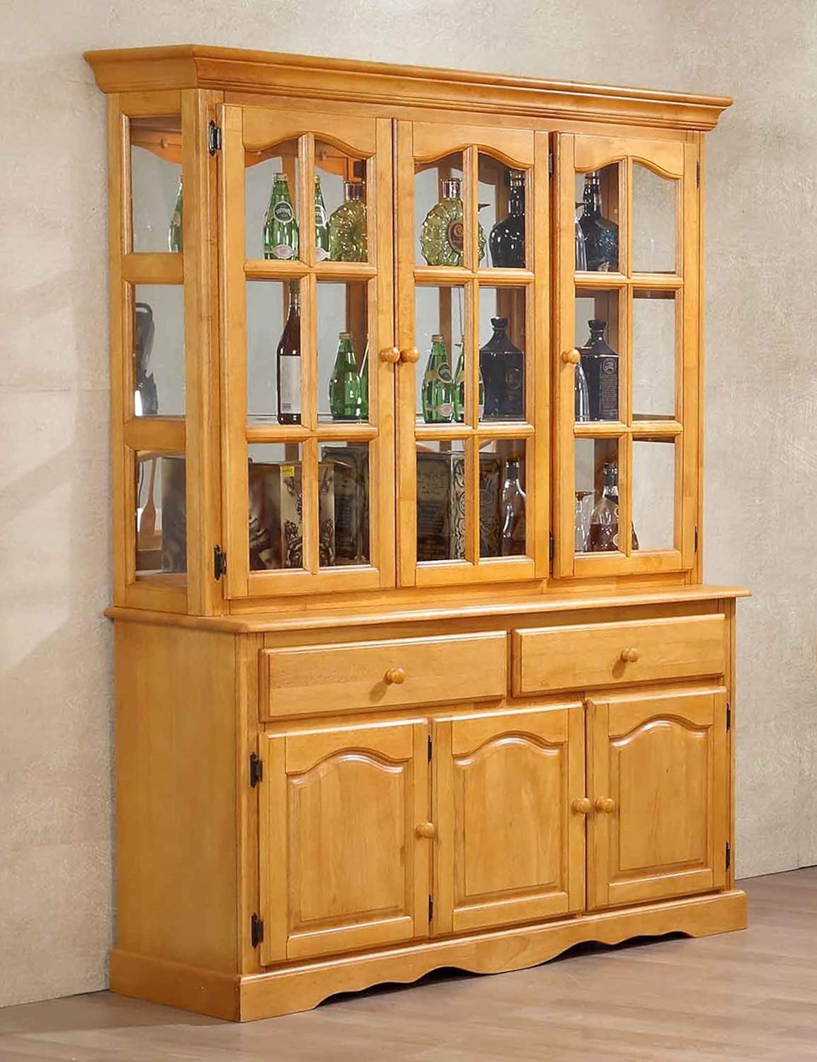 Sunset Trading Treasure Buffet and Lighted Hutch, China Cabinet, Oak
